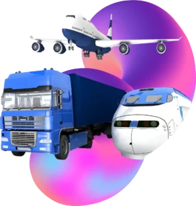 A logistics team member uses a laptop in a warehouse with cargo, representing digital asset management in transportation